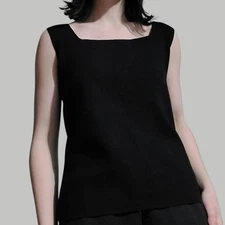 Vintage 00s Black Square Neck Tank Top Fine Knit Women's S