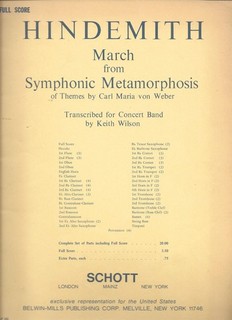 HINDEMITH March from Symphonic Metamorphosis CONCERT BAND Full Score SCHOTT 1972