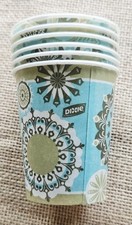 6 Vintage 1970s Dixie 5oz Bathroom Cups Blue Olive Green Medallion Floral Design
