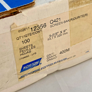 Norton Sanding Screen #66261112356 Q421 3-2/3"X9" 400 Grit, QTY:90/ 100 Open Box