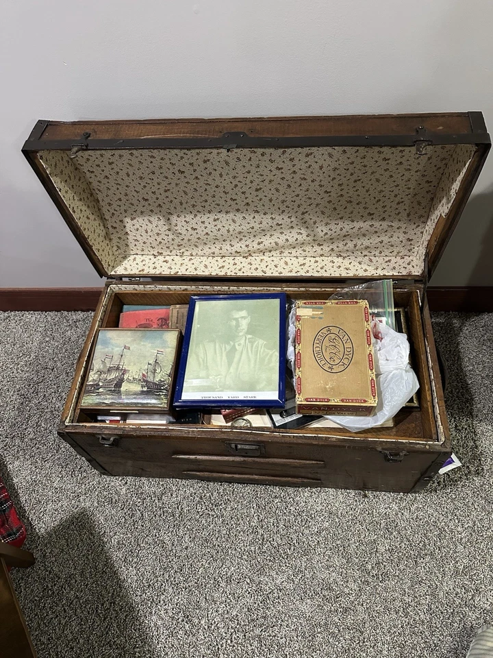 Vintage Antique Old Style Wood Chest Trunk Treasure Box Case Storage Home Decor - Image 2 of 4