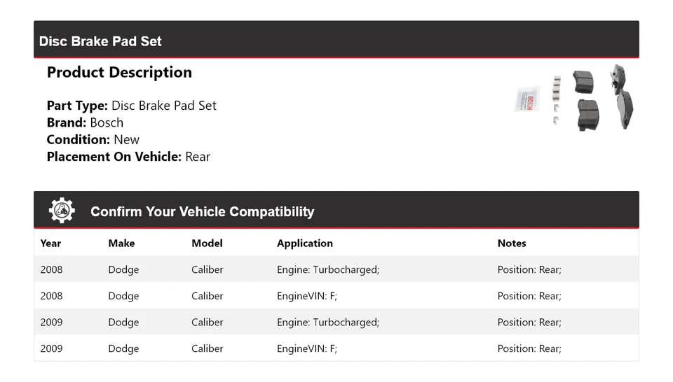 For 2008-2009 Dodge Caliber Bosch Blue Ceramic Brake Pads with Hardware Rear Foto 2 de 4