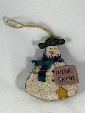 Vintage Rustic Classic Snowman Holding Sign Christmas Ornament - 4" Tall