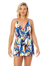 Anne Cole Riviera Floral Swim Dress With Skirted Bottom L98908 Size 12