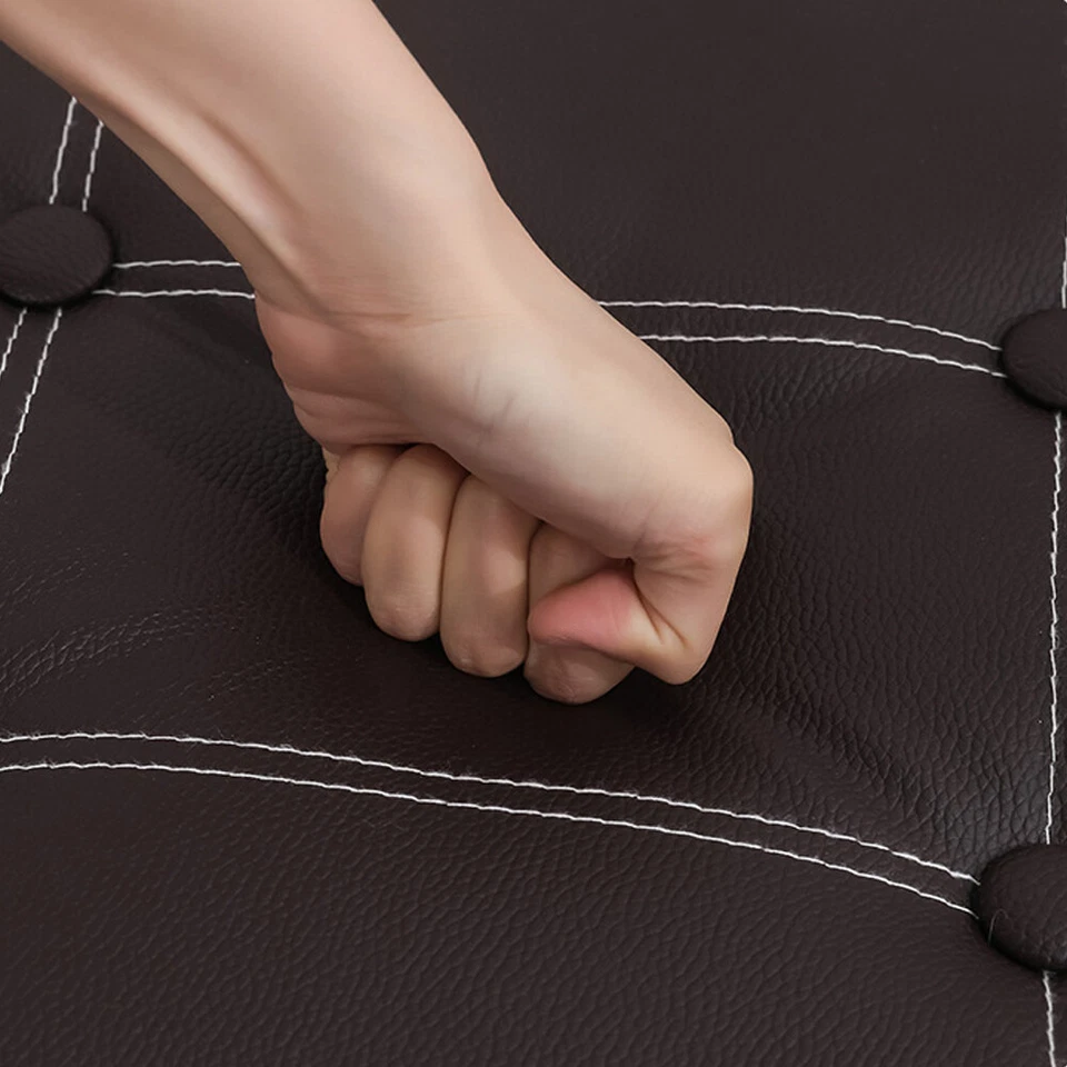 15" Home Storage Ottoman Cube Faux Leather Fabric Footrest Chest Stools Poufs - Image 2 of 4