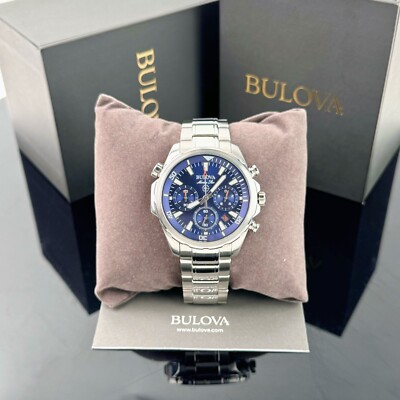#ad Bulova Marine Star Chronograph Blue Dial Stainless Steel Men#x27;s Watch 43MM 96B256 $157.50