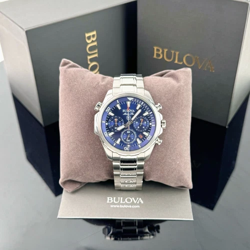 Bulova Marine Star Chronograph Blue Dial Stainless Steel Men's Watch 43MM 96B256