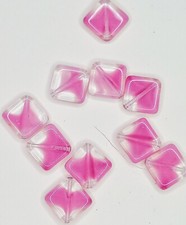 10 Glasperlen, Perlen, Raute, aus Murano 12 X 12 mm rose transparent (140/6)