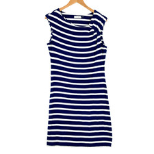 Calvin Klein Women's Blue & White Striped Rayon Sleeveless A-Line Dress Size 12