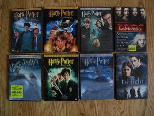 Six HARRY POTTER DVDs plus Les Miserables & Twilight