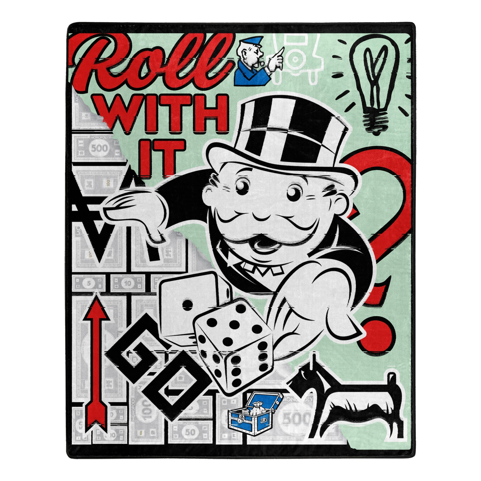 Northwest Hasbro Gaming Monopoly Roll Silk Touch Sherpa Throw Blanket