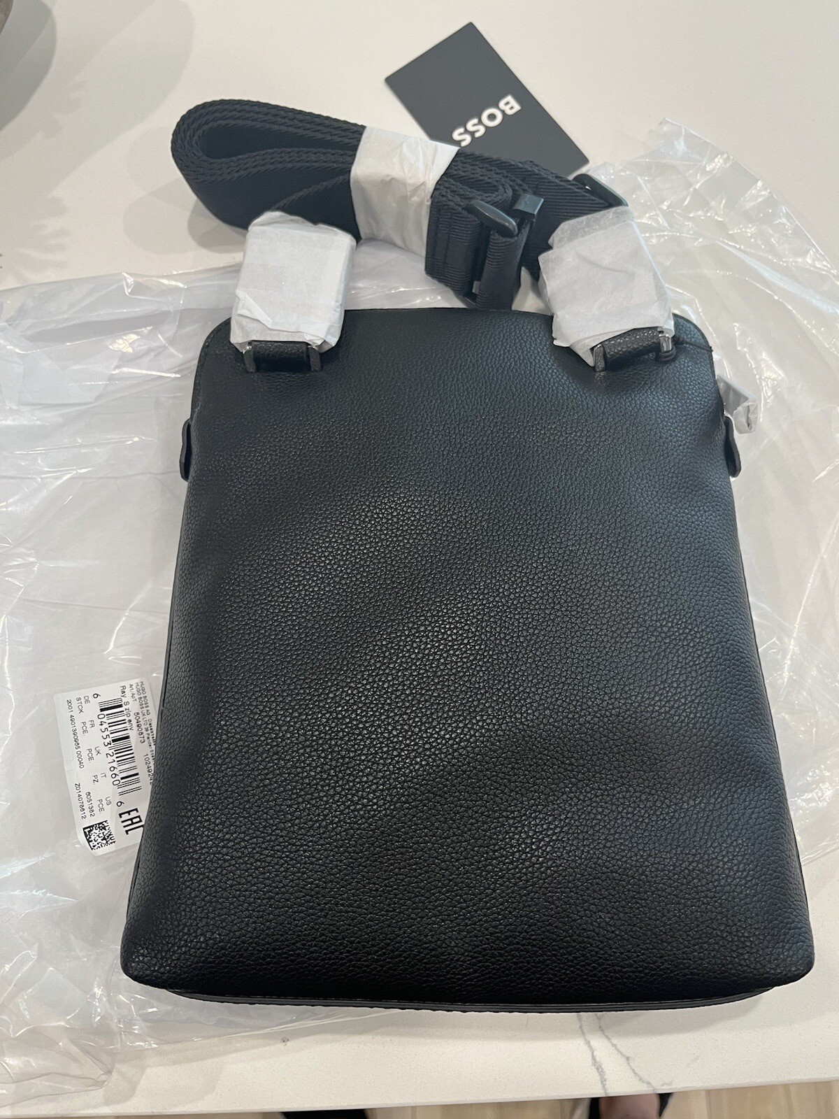 New Boss Hugo Boss Cross Body Envelope Black Messenger Bag Pebbled