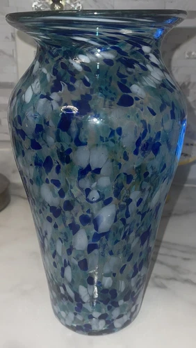 Vintage Murano Blue/Multicolor Confetti Glass Vase 12.5"