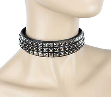 Three Row Mini 1/4" Pyramid Studded Punk Goth Rockers Collar Genuine Leather