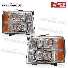 For 2007-2013 Chevy Silverado 1500 2500HD Chrome Housing Headlights Left & Right