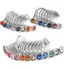 20G Surgical Steel 2.5mm Crystal Nose Ring Screws Smooth Flat Rings 15 PC Studs