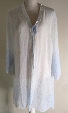 Oscar de la Renta Pink Label Sheer Blue White Lingerie short Robe Babydoll sz XS