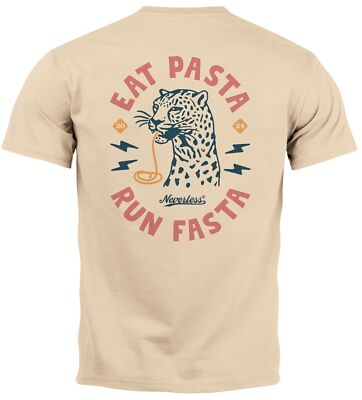 Mens T-Shirt Back Print Print Font Eat Pasta Chest Logo Retro Fashion