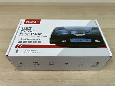 Tenergy LCD Battery Charger NiMH NiCd T9688 Charges AAA, AA, C, D, 9V Lg Capacit