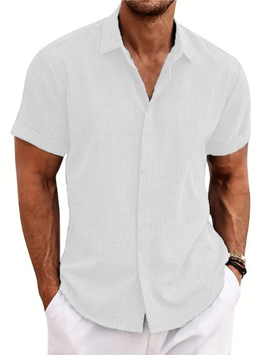 Neu Herren Leinenhemd Freizeit Slim Hemden Kurzarm Button Down Tops Bluse - Bild 10 von 21