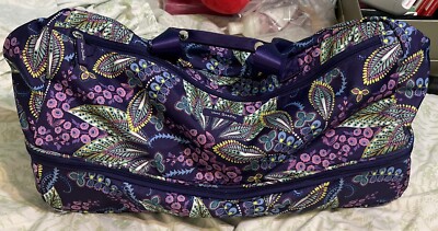 21  Vera Bradley Large Duffel Roller Travel Bag Purple Floral EUC Read