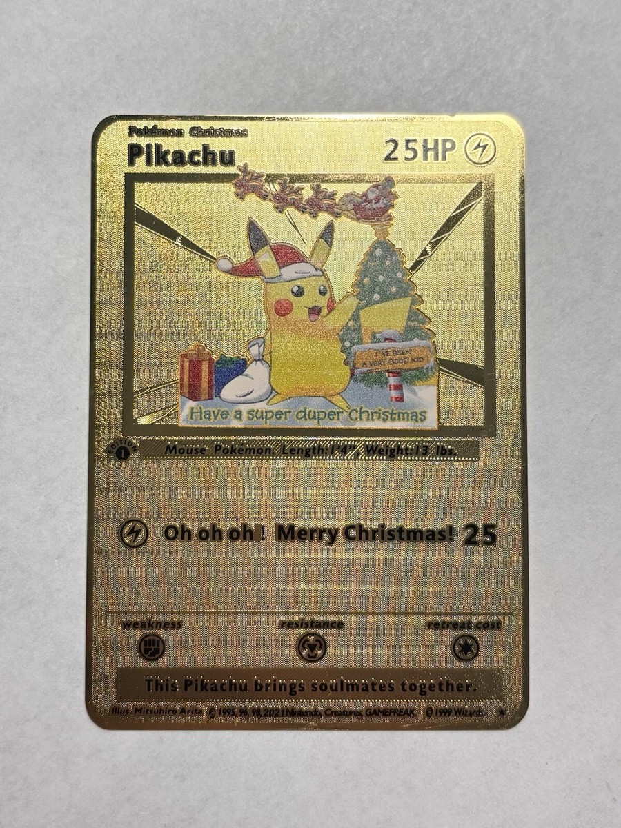 Pikachu Oh oh oh! Merry Christmas! Gold Metal Card Fan Art Collectible Gift  New!