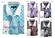 Men's Fashion Polka Dot  French cuff Dress shirt with Tie & Hanky  FL632
