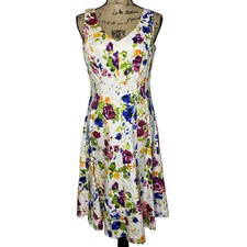 Lauren Ralph Lauren Floral Dress 8 White Multi Color V Neck A Line