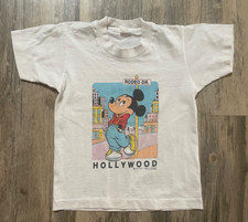 Vtg 90s Mickey Mouse Kids T-Shirt White Velva Sheen Size 10/12 Hollywood