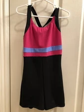 Girl's JERRY'S Figure Skating Short Jumpsuit Black/Pink/Blue - Size 10/12