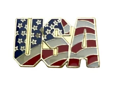 USA script Red White Blue Gold Hat or Lapel Pin PPMdisc F1D1BB