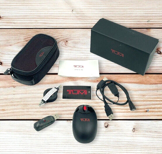 TUMI Travel Mini Computer Kit Wireless Laser Mouse USB w Pouch