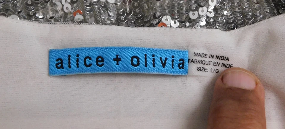 Camiseta sin mangas Alice + Olivia talla L lentejuelas plateada relajada brillante adornada forrada Foto 3 de 4