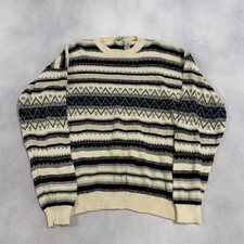 Vintage Abstract Knitted Jumper Patterned Grandad Chunky Knit Sweater Men's Xl