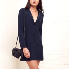 Reformation Mini Blazer Dress Long Sleeve Satin Shawl Collar Button Front Navy 4