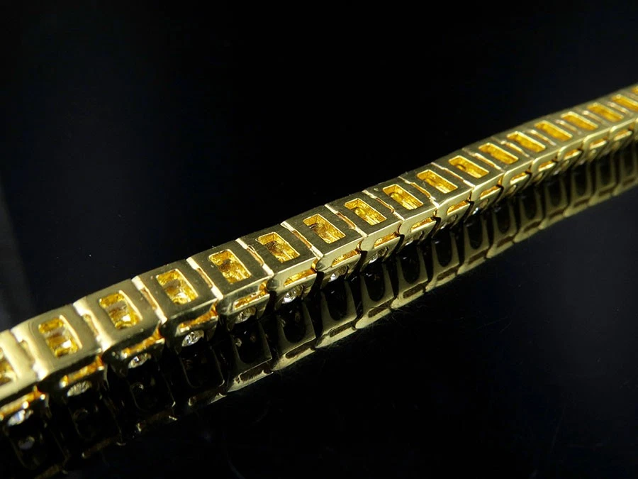 Brazalete de diamantes de tenis macizo 3D de 4 puntas de oro amarillo para hombre 10,25 quilates 8,5 pulgadas Foto 4 de 4