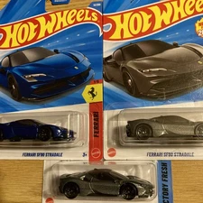 HOT WHEELS 2025 #191 GREY & 2026 #41 BLUE FERRARI SF90 STRADALE Lot OF 3