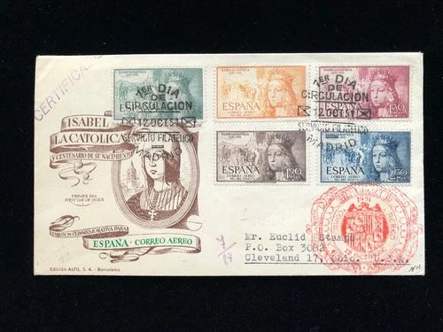 SPAIN MADRID OCT 12 1951 FDC #C132-36 AIR MAIL TO USA