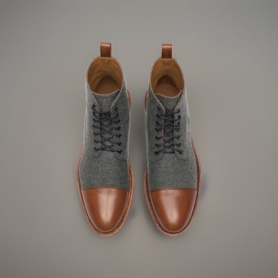 Taft Jack Boot Gray Wool & Tan Calf Cap-toe Lace-up Boots 42 EU / 9 US