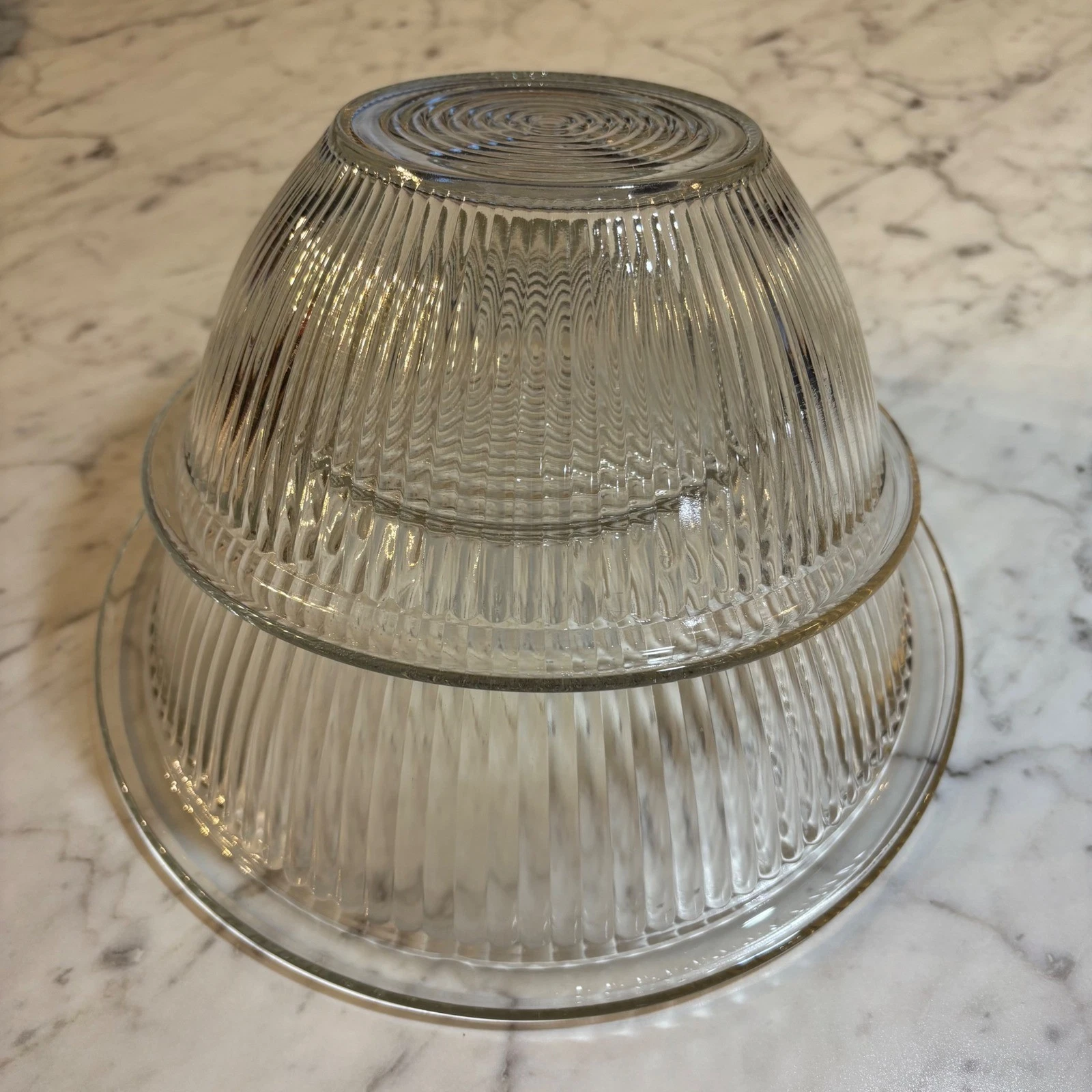 Vintage Clear Ribbed Glass Mixing Bowls Set of 2 Nesting Ridged Serving Bowls
