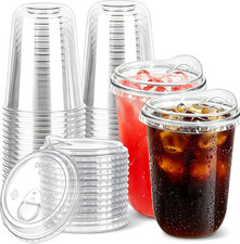 50 Pack 16 Oz Disposable Iced Coffee Cups with Sip Lids , Clear Plastic Cup for