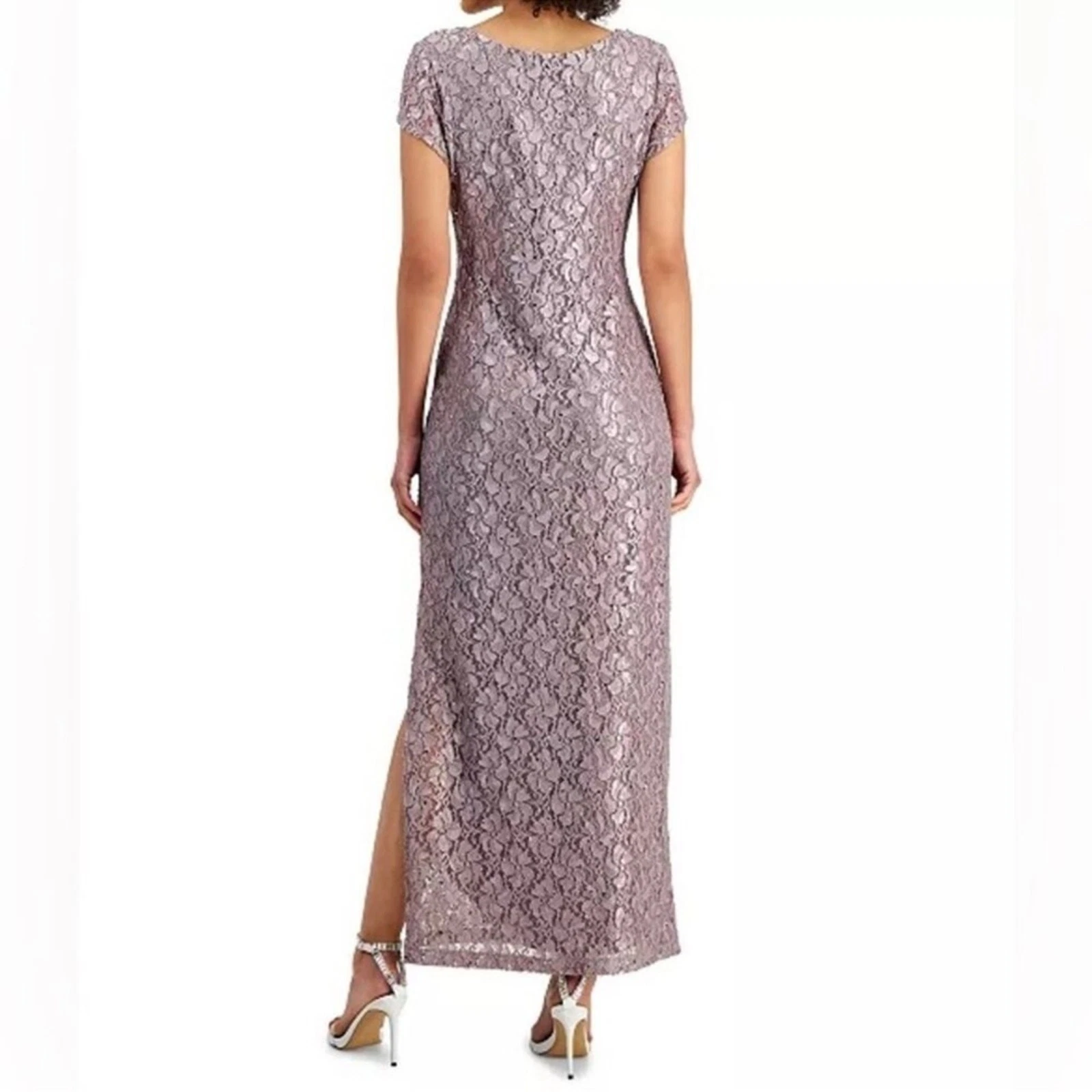 VETEMENTS CONNECTED APPAREL Maxi Abito Donna Paillettes Pizzo Polveroso Taupe Tg 6