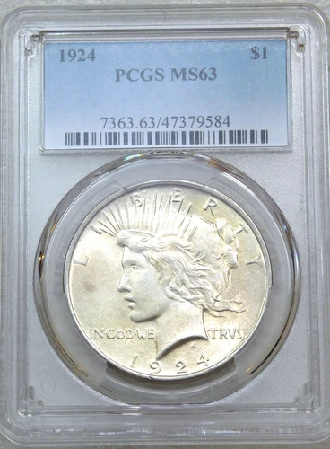 1924 Peace Silver Dollar PCGS MS63 Frosty White Just Graded New Holder #K374S