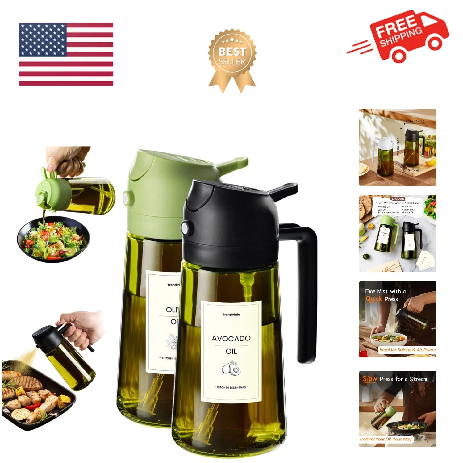 16oz/470ml Olive Oil Dispenser Bottle for Kitchen Gadgets and Air Fryer Acces...