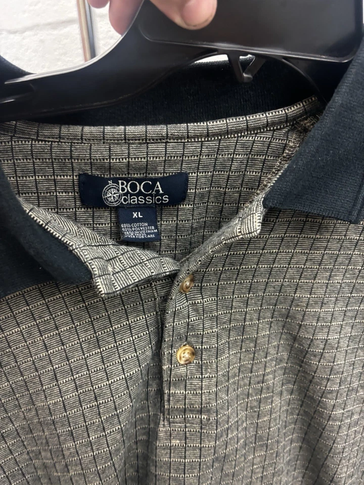 复古 BOCA 经典男式 XL 几何图案 Polo 衫灰色 — 第 2/2 张图片
