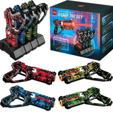 Set of 4 Rechargeable Laser Tag Blasters, No Vests W/ Docking - Graffiti Red/Blu