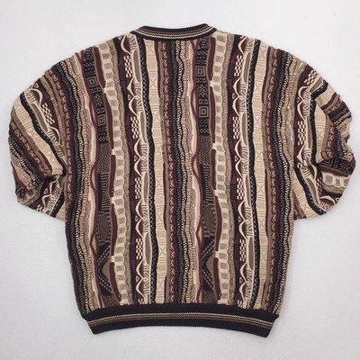 Vintage Cotton Traders Sweater Mens XL Brown Striped Coogi Style