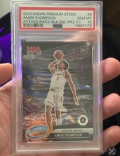 2023 Amen Thompson Panini Prizm NBA Hoops Attack the Rack Black Disco 1/1 PSA 10