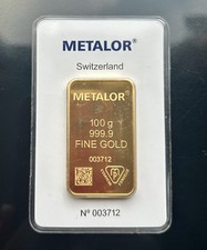 100 GRAMS METALOR GOLD BAR BRAND NEW FINE GOLD 999.9 SEALED  4599.18 per troy oz