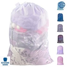 Heavy Duty Mesh Laundry Bag 24x36 Inch Drawstring Large White For Bedding Travel